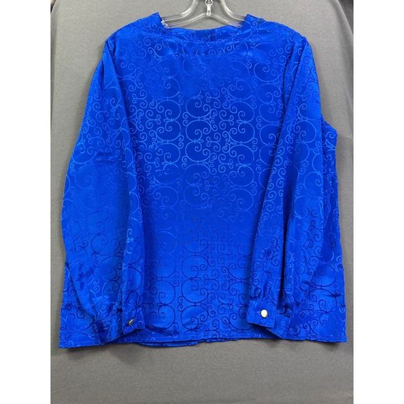 Leslie Fay Sport Tops - Leslie Fay Sport Royal Blue Jacquard Swirl Scroll Long Sleeve Blouse Women's 8